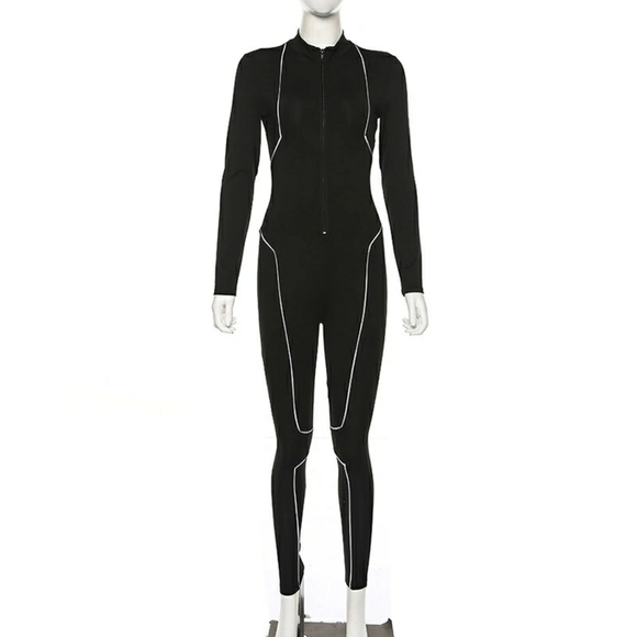 Black Bodycon Reflective Jumpsuit - Picture 2 of 5